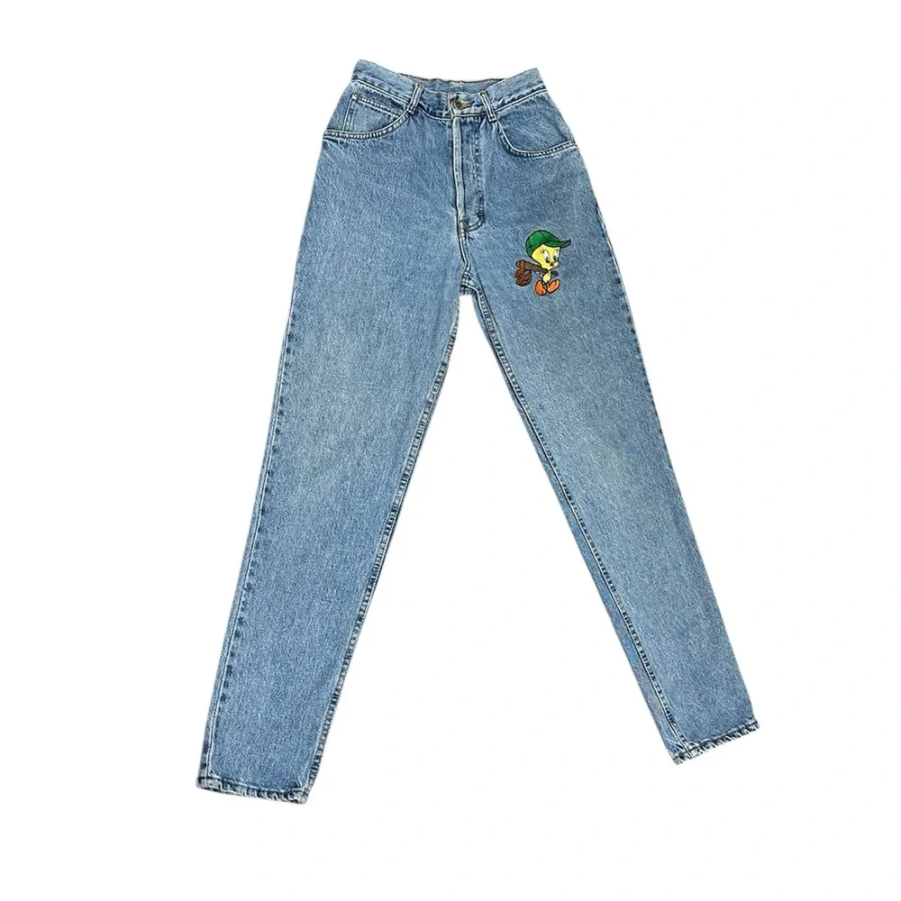 Vintage 90s Looney Tunes Tweety Bird Embroidered Mom Jeans Whooz Blooz 5/6 Y2K - Picture 2 of 12